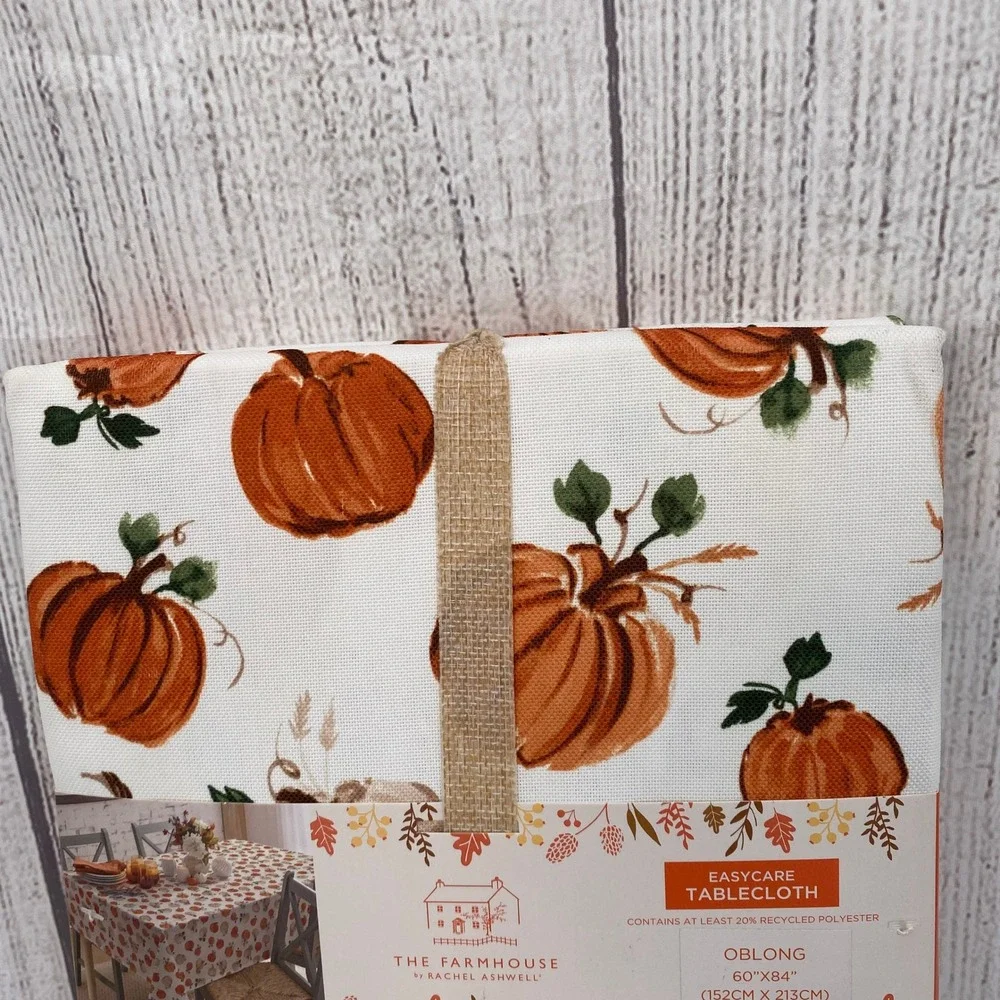 Rachel Ashwell Farmhouse Tablecloth 60x84 Pumpkin Fall Harvest Autumn Rustic